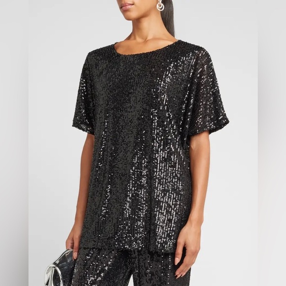 Caroline Rose Tops - Caroline Rose Black Sequin Caftan Top